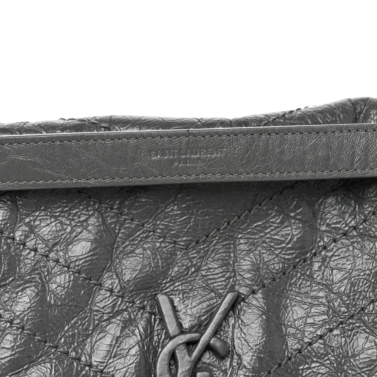 Crinkled Calfskin Matelasse Monogram Medium Niki Chain Satchel Fog