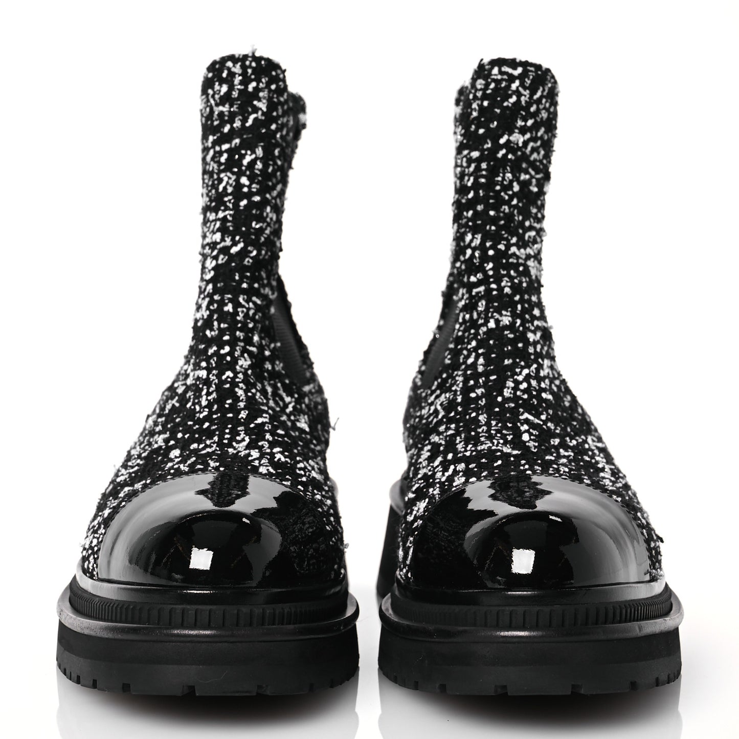 Tweed Patent Calfskin Short Boots 40 Black White