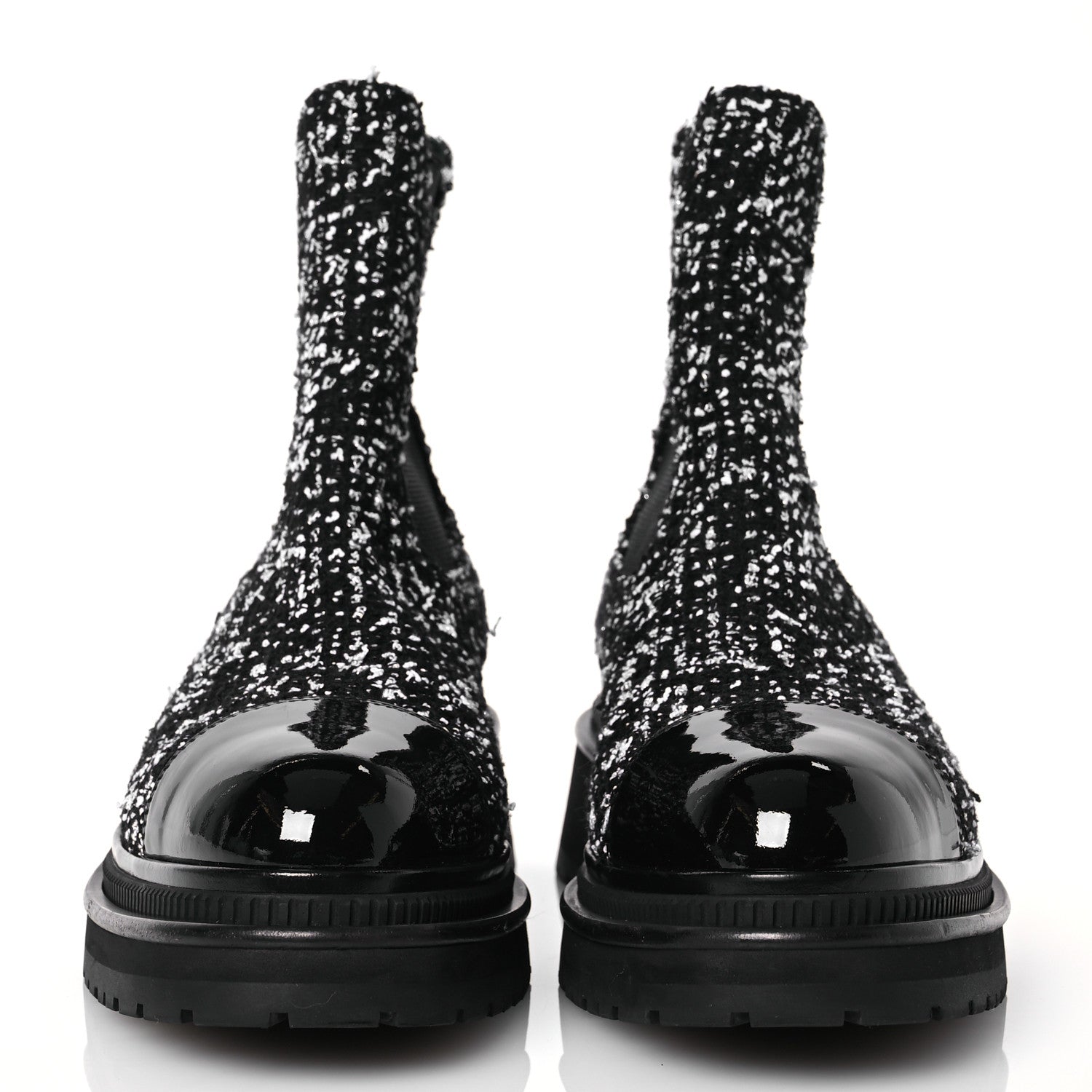 Chanel Tweed Patent Calfskin Short Boots 40 Black White 2 of 11