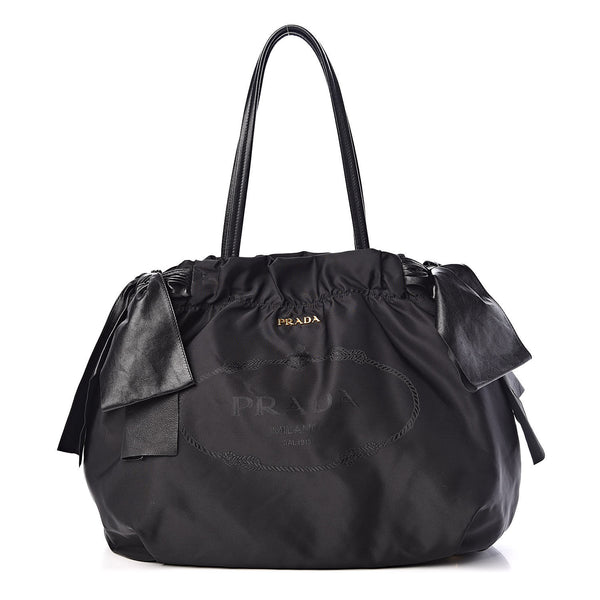 Prada Tessuto Nylon Jacquard Logo Bow Bag Black 432223 – FASHIONPHILE