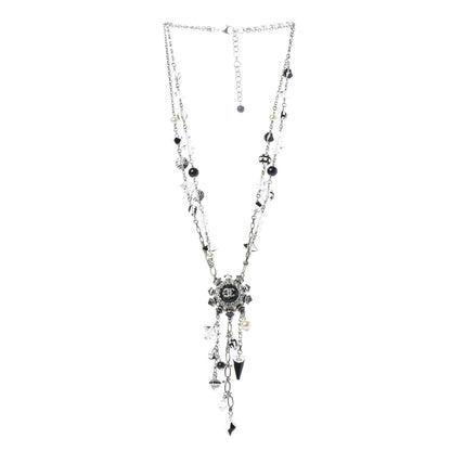 Chanel Pearl Crystal Bead Necklace Silver 3 of 5