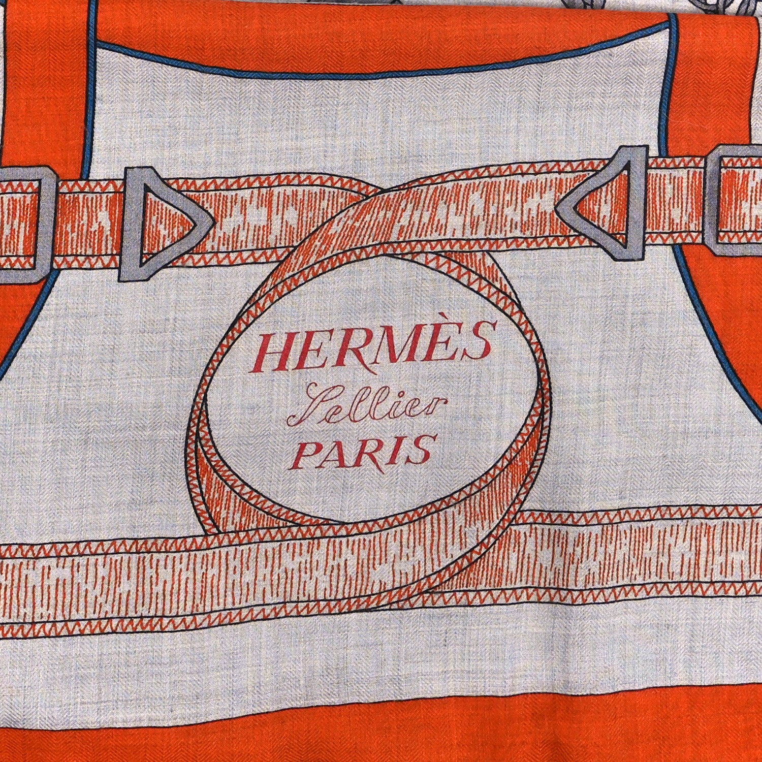Hermes Cashmere Silk Eperon D'Or Shawl 140  Orange Gris Chine 2 of 3