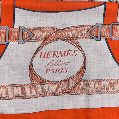 Hermes Cashmere Silk Eperon D'Or Shawl 140  Orange Gris Chine 2 of 3