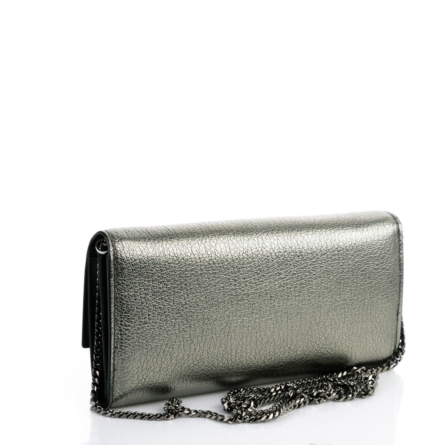 Alexander McQueen Metallic Calfskin Skull Wallet on Chain Black Pearl 3 of 7