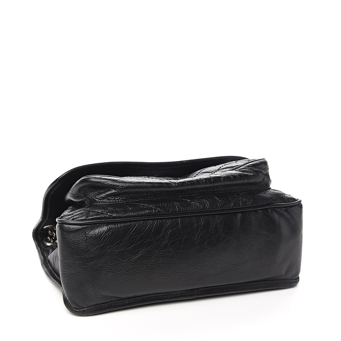 Crinkled Calfskin Matelasse Monogram Medium Niki Chain Satchel Black