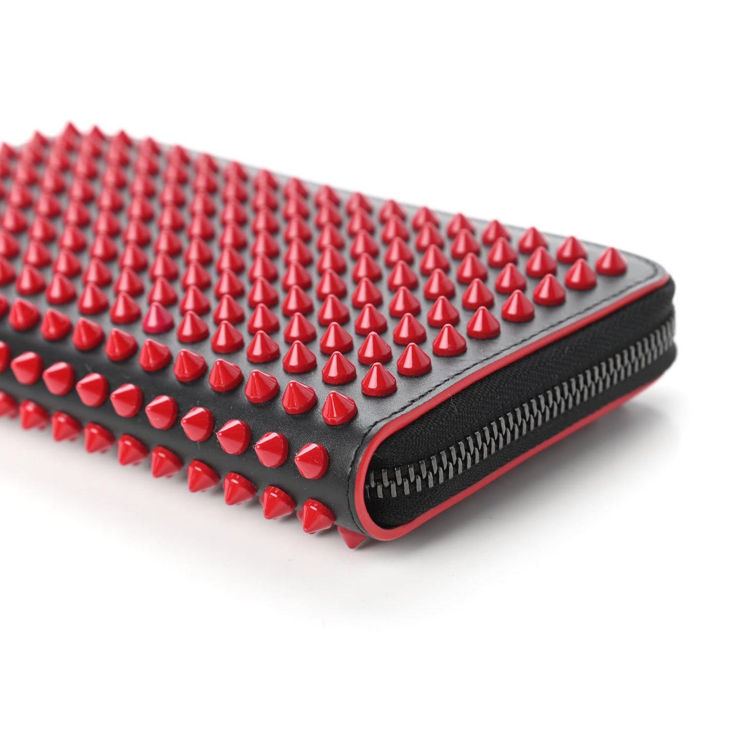 Calfskin Paris Panettone Spiked Zip Around Wallet Black Red