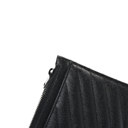 Saint Laurent Grain De Poudre Chevron Monogram Bill Pouch Black Black 9 of 9