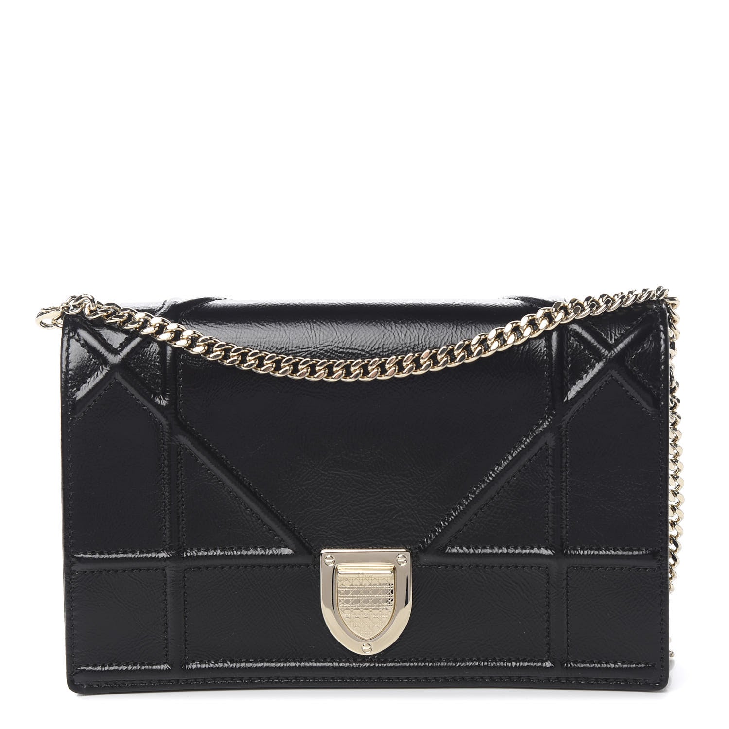Christian Dior Patent Diorama Wallet on Chain Pouch Black 1 of 11