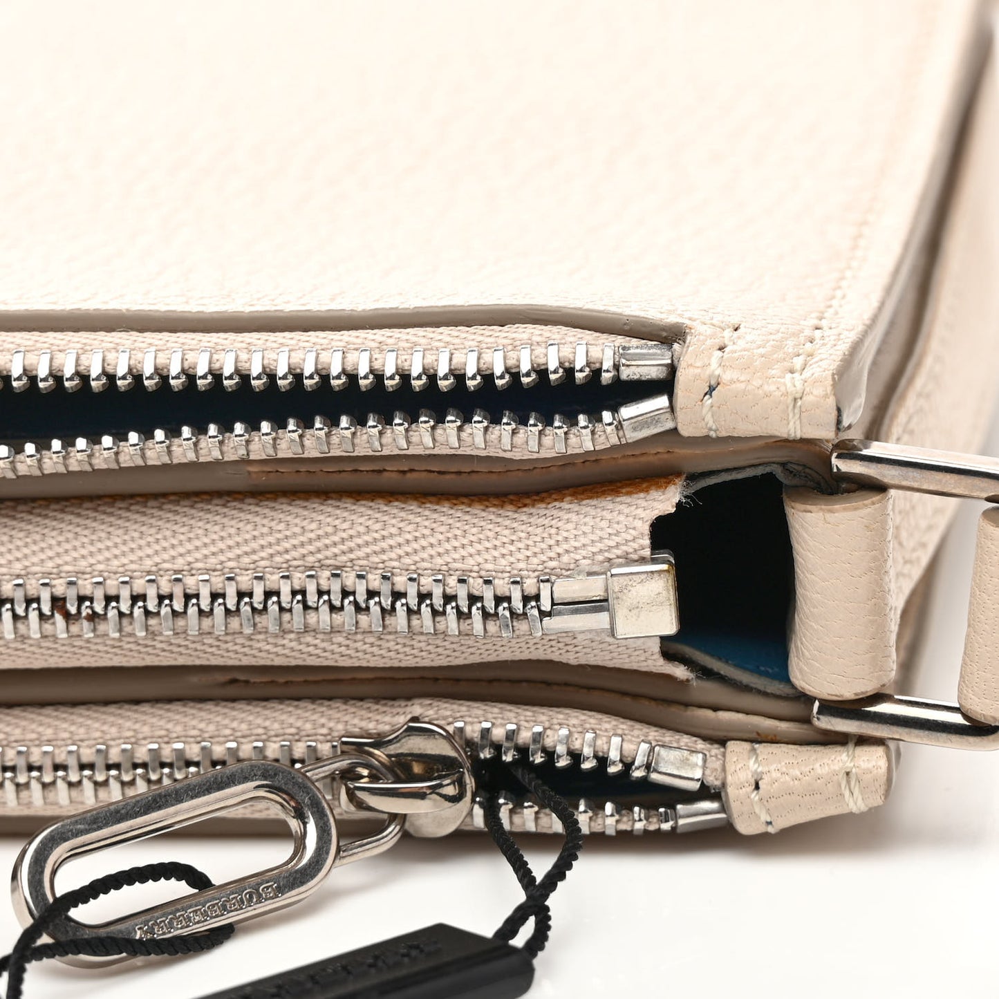 Grainy Goatskin Penhurst D-Ring Triple Zip Crossbody Bag Beige