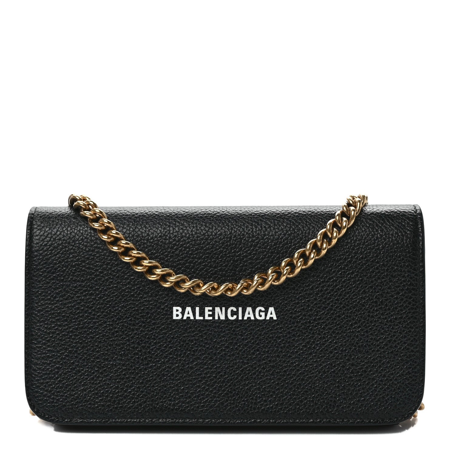 Balenciaga Grained Calfskin Logo Cash Phone Holder Wallet On Chain Black White 1 of 10