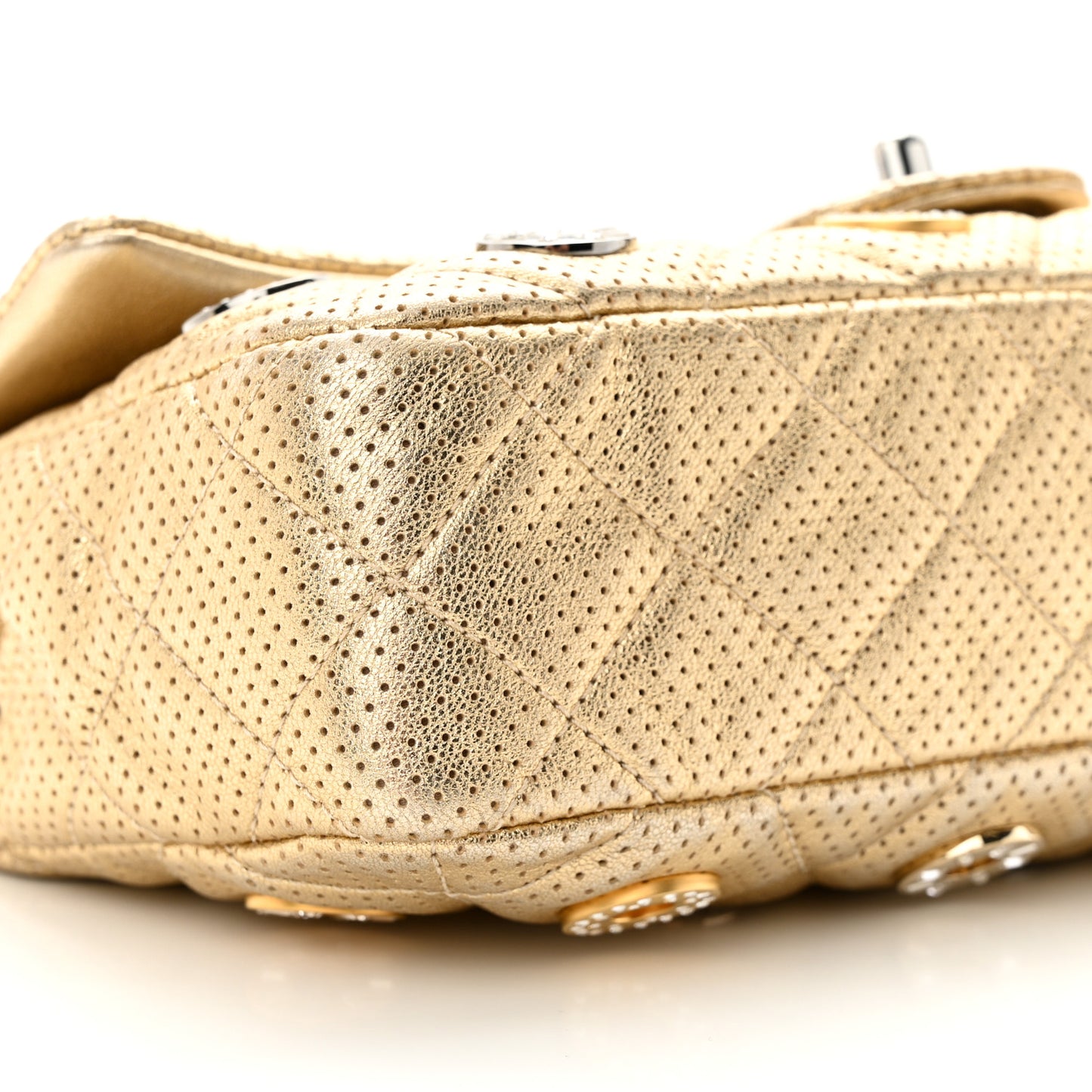 Perforated Metallic Lambskin Jumbo CC Medals Flap Gold
