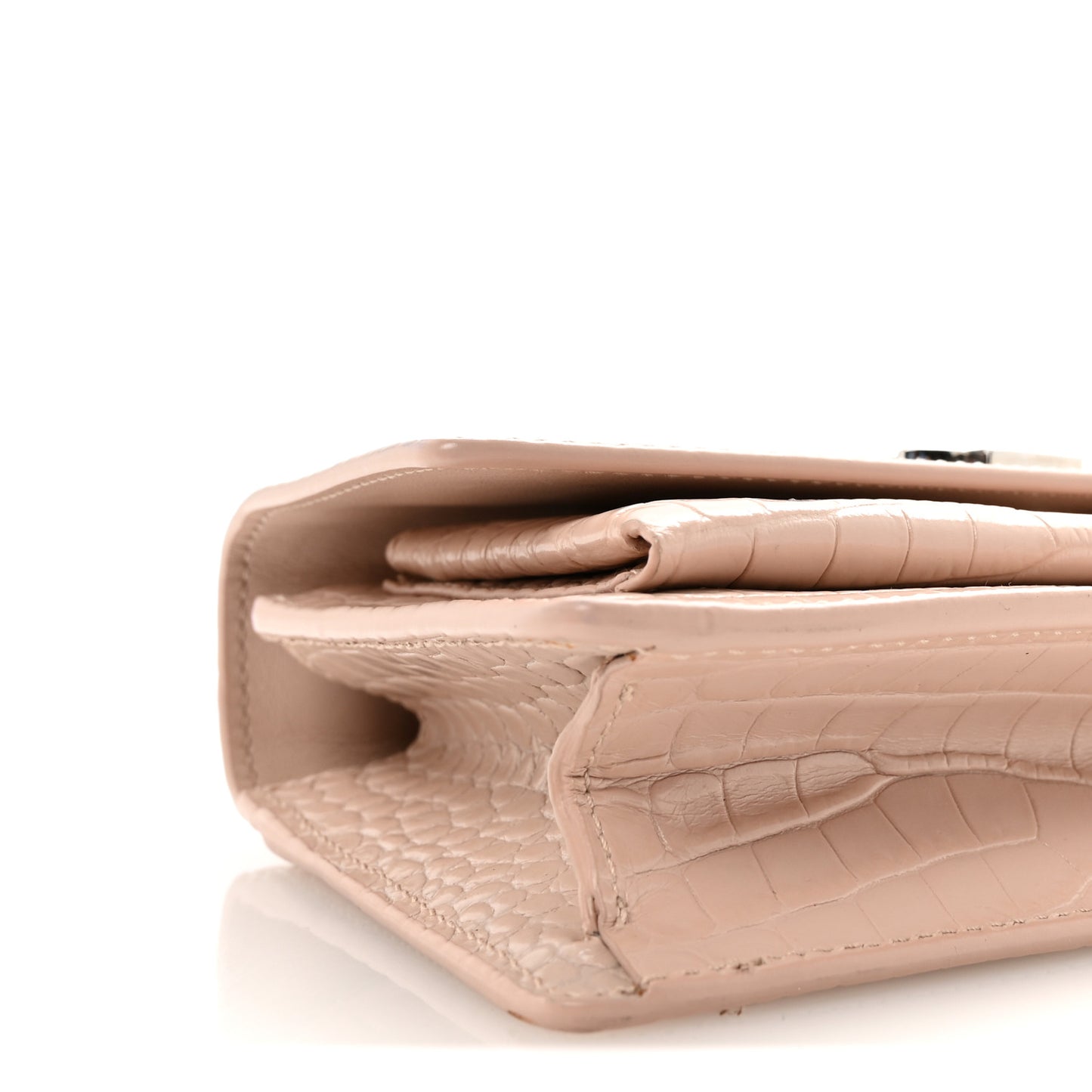 Calfskin Crocodile Embossed Monogram Sunset Chain Wallet Marble Pink