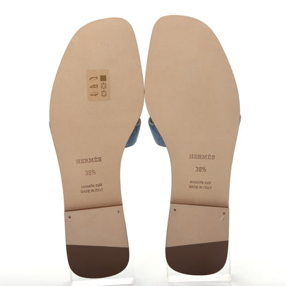 Hermes Denim Canvas Oran Sandals 38.5 Bleu Clair 6 of 10