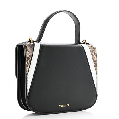 Versace Vitello Snakeskin Calf Hair Virtus V Small Top Handle Shoulder Bag Black Brown Multicolor 3 of 15