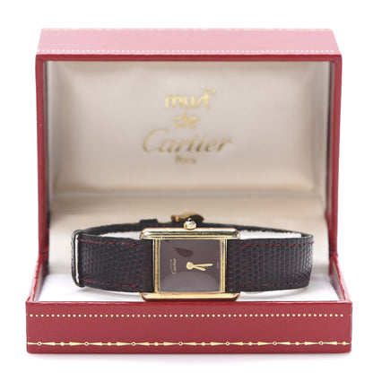 Cartier Sterling Silver Vermeil Lizard 20mm Must de Cartier Tank Quartz Watch Brown 8 of 8