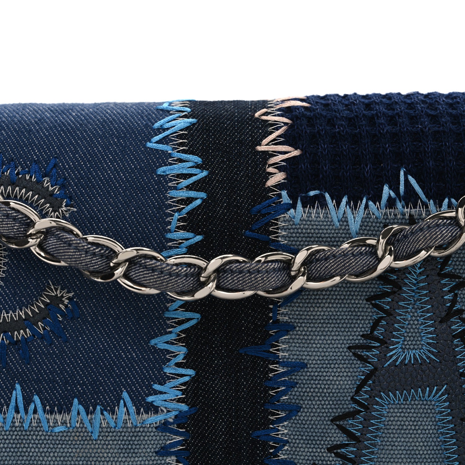 Chanel Denim Tweed Patchwork Jumbo Single Flap Blue 8 of 10