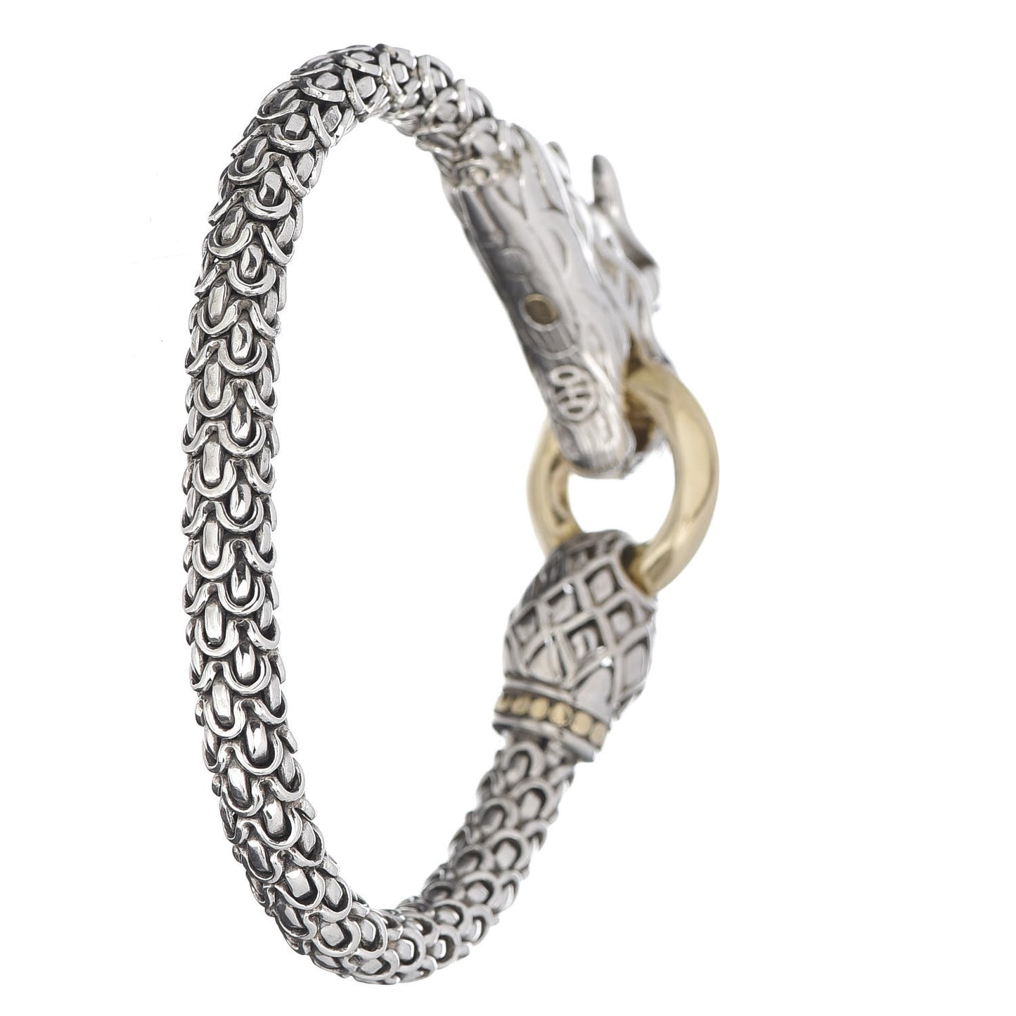 Sterling Silver 18K Yellow Gold 6mm Naga Dragon Bracelet