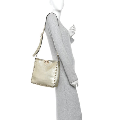 Valentino Garavani Metallic Pebbled Calfskin Small Rockstud Flip-Lock Messenger Bag Platino 2 of 9