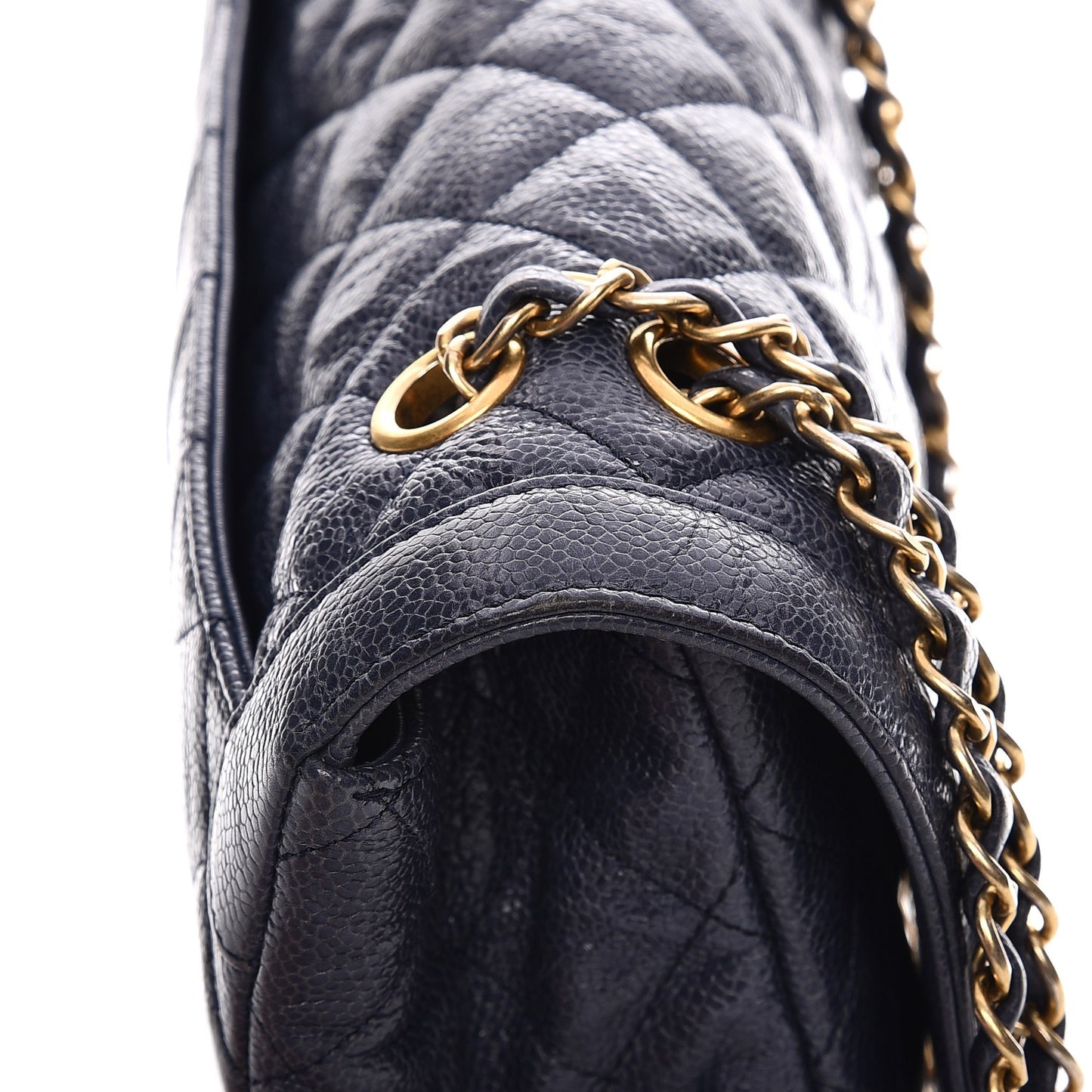 Crumpled Grained Calfskin Flap Navy Blue