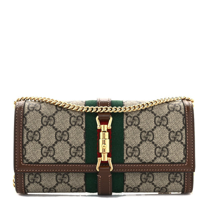 Gucci GG Supreme Monogram Azalea Calfskin Web Jackie 1961 Chain Wallet Beige Ebony Brown Sugar 1 of 9