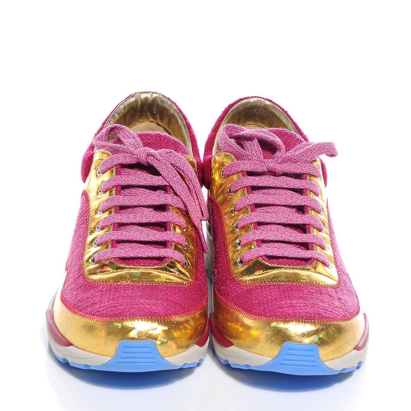 Tweed Suede Calfskin Sneakers 38.5 Dark Pink