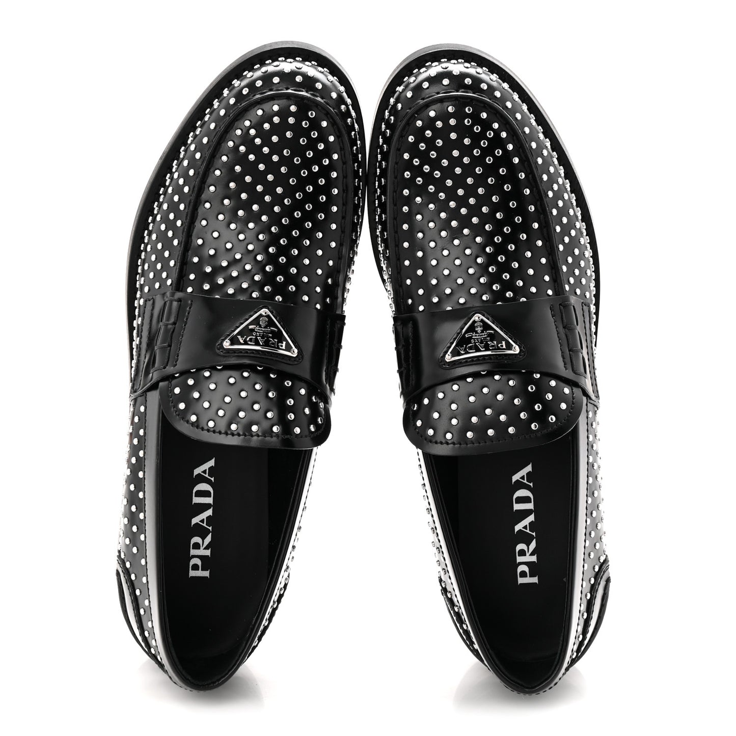 Spazzolato Studded Metal Triangle Logo 20mm Loafers 39 Black
