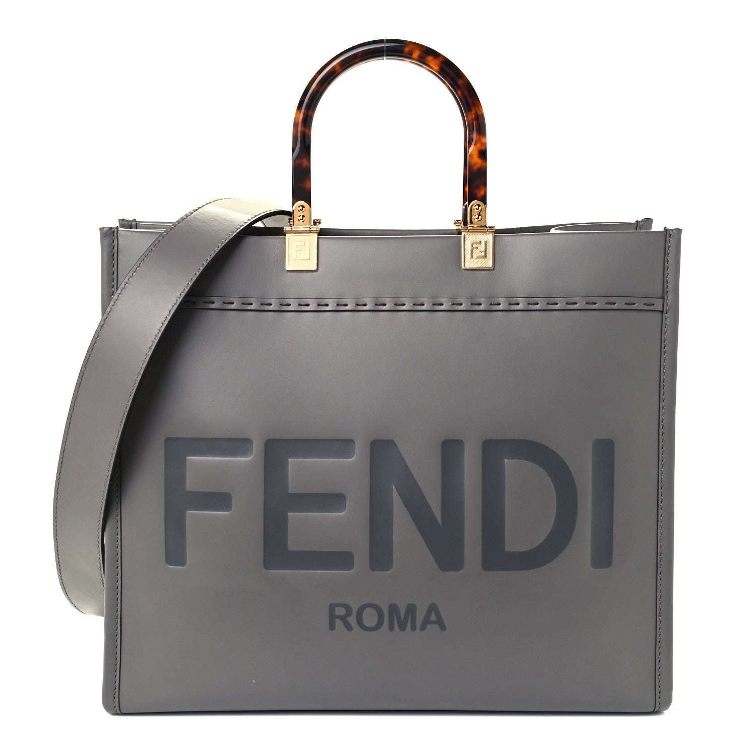 Fendi Vitello King Plexiglass Logo Embossed Medium Fendi Sunshine Shopper Tote Moon 1 of 10