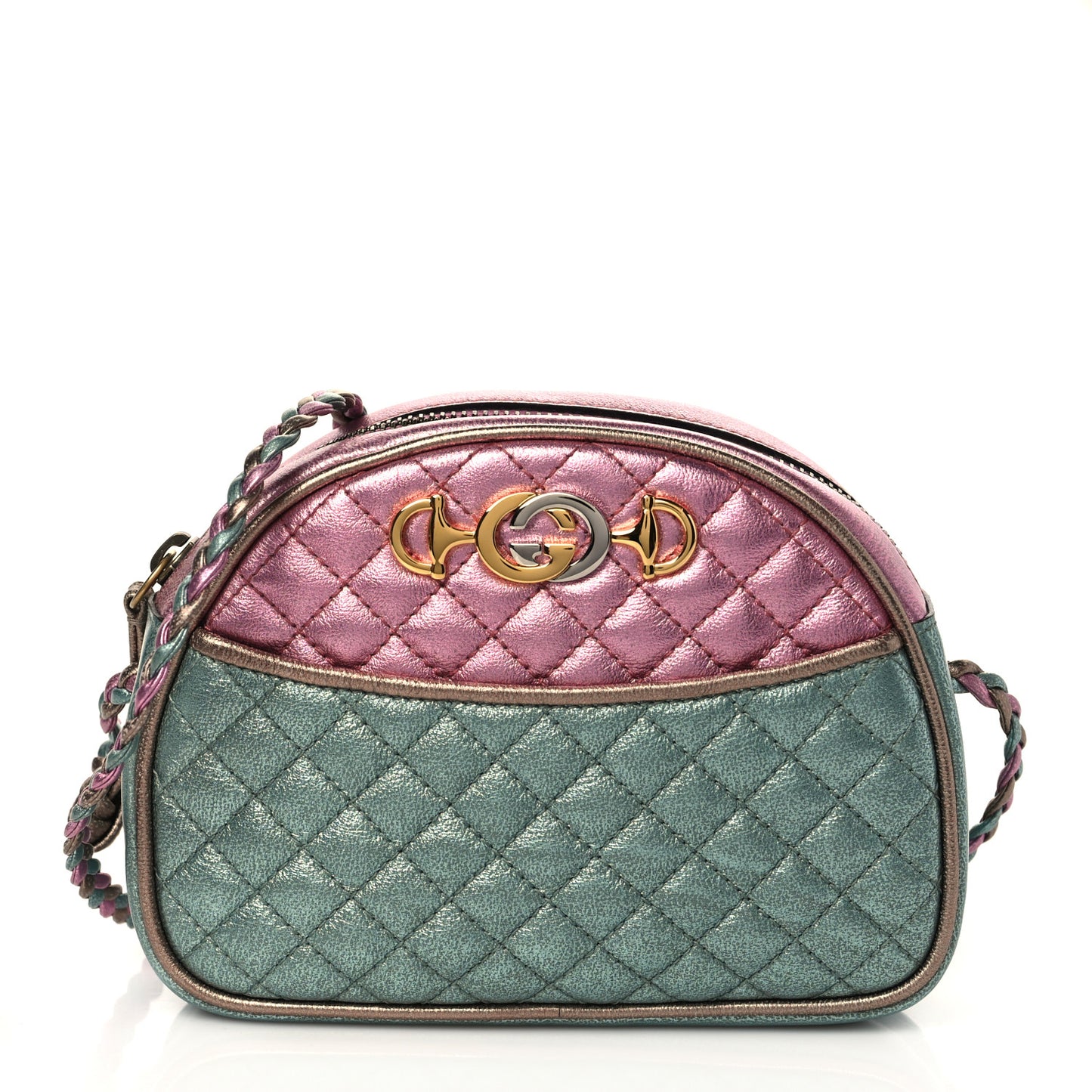 Laminated Nappa Trapuntata Mini Zumi Dome Shoulder Bag Rosa Lago Rame
