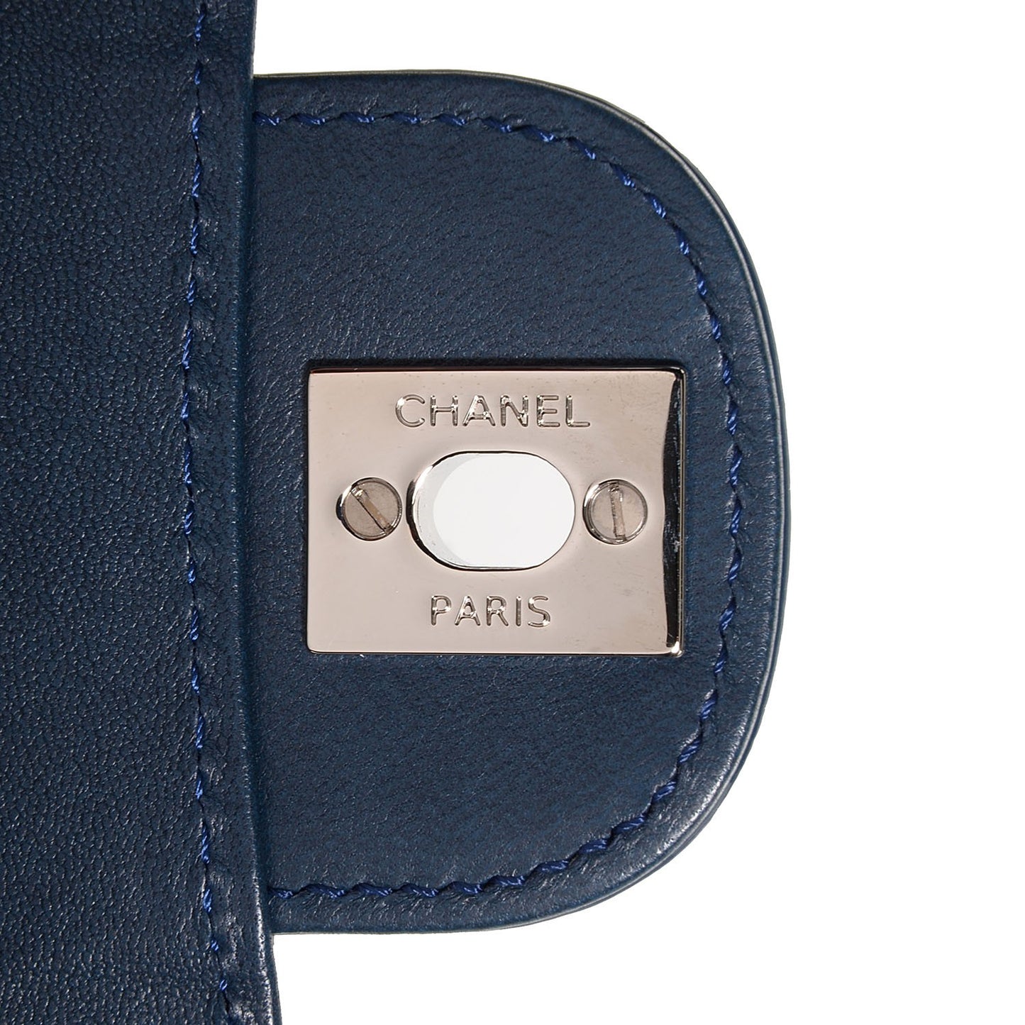 Patent Quilted East West Clutch with Chain Blue