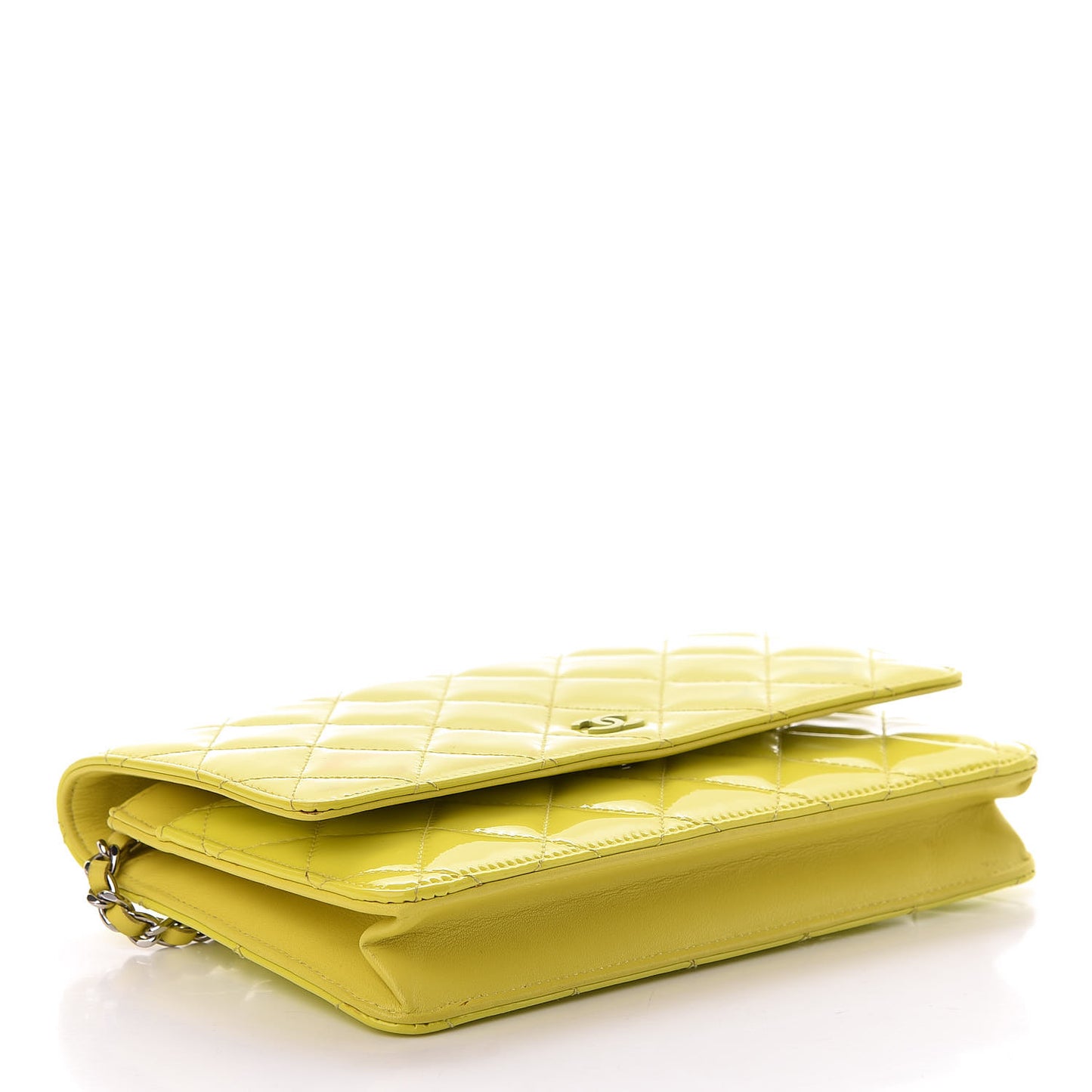 Patent Quilted Wallet On Chain WOC Yellow