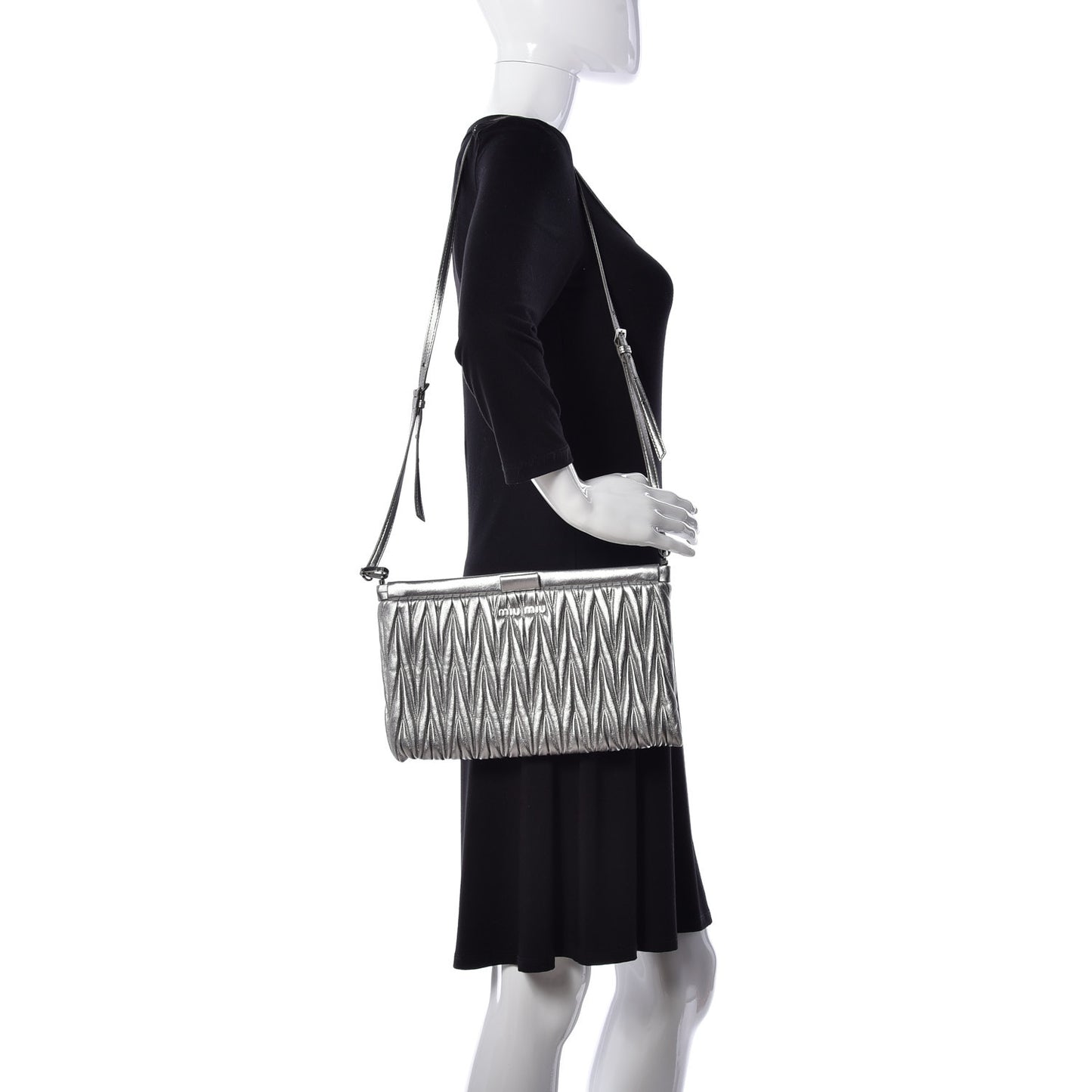 Metallic Nappa Matelasse Crossbody Clutch Cromo