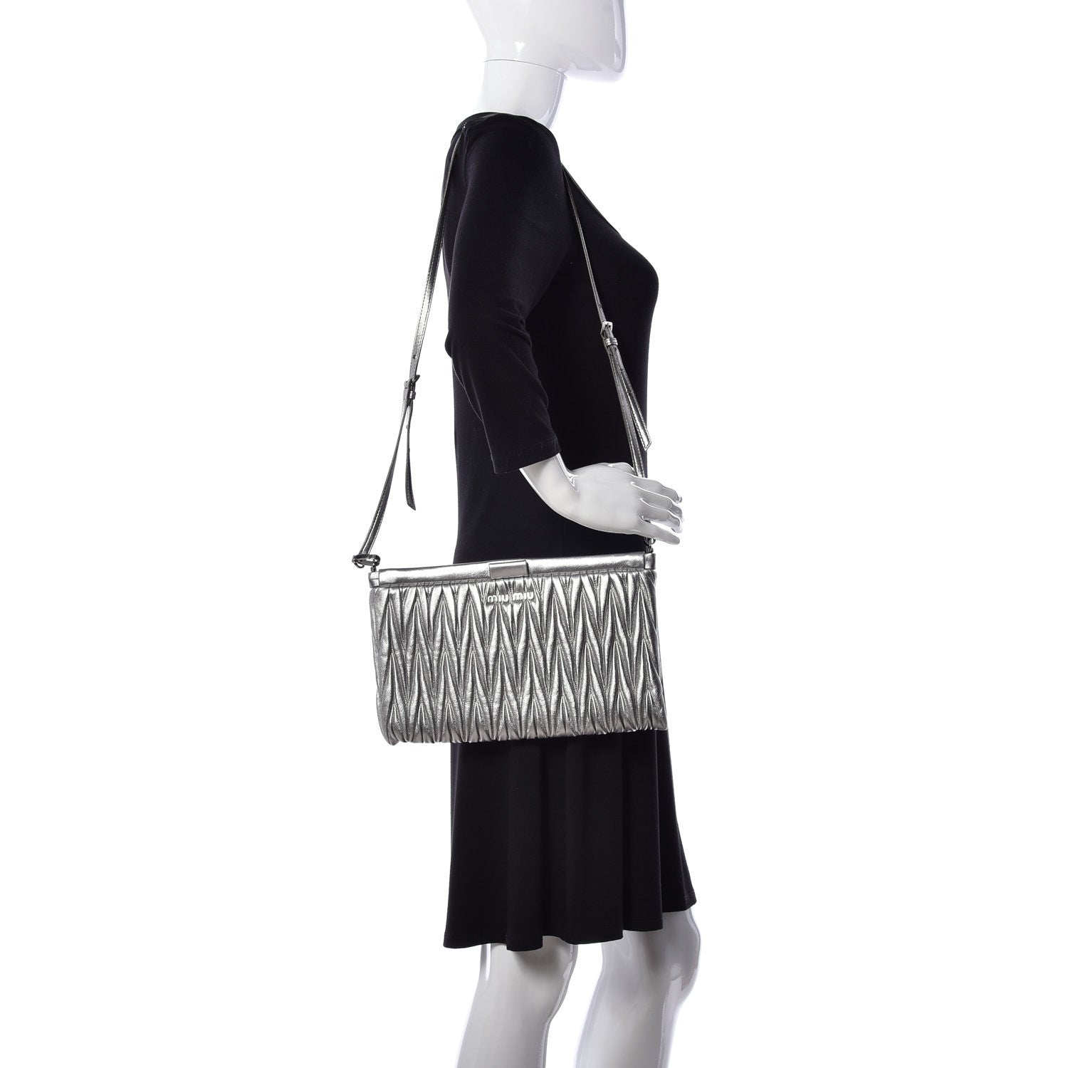 Miu Miu Metallic Nappa Matelasse Crossbody Clutch Cromo 2 of 10
