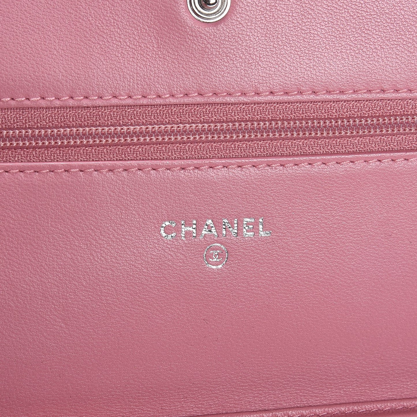 Lambskin Camellia Embossed Wallet On Chain WOC Pink