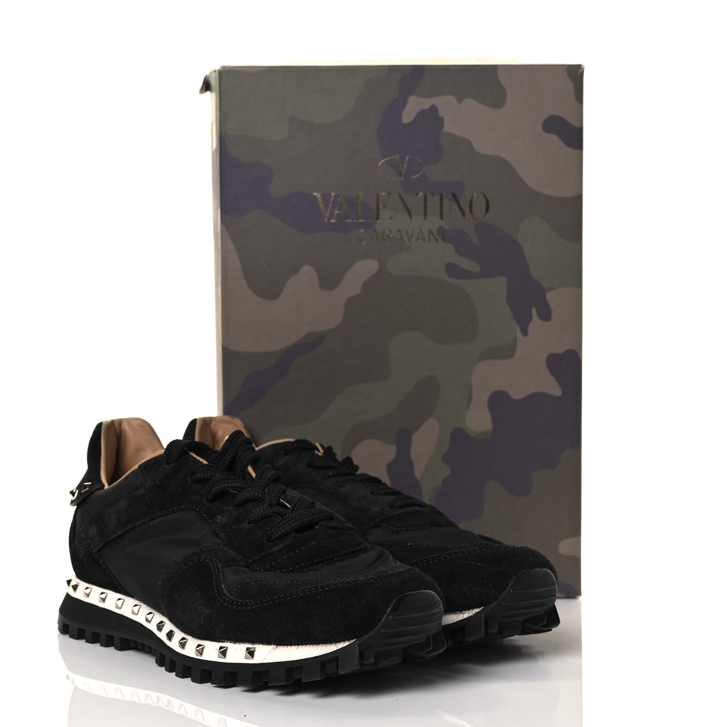 Suede Nylon Camouflage Womens Soul Rockstud Sneakers 38 Black