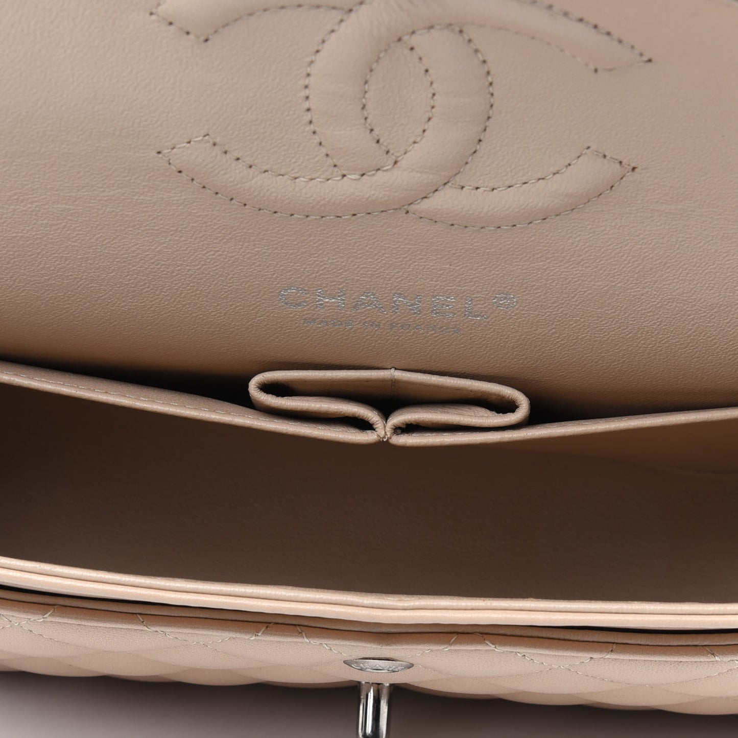 Lambskin Quilted Medium Double Flap Beige