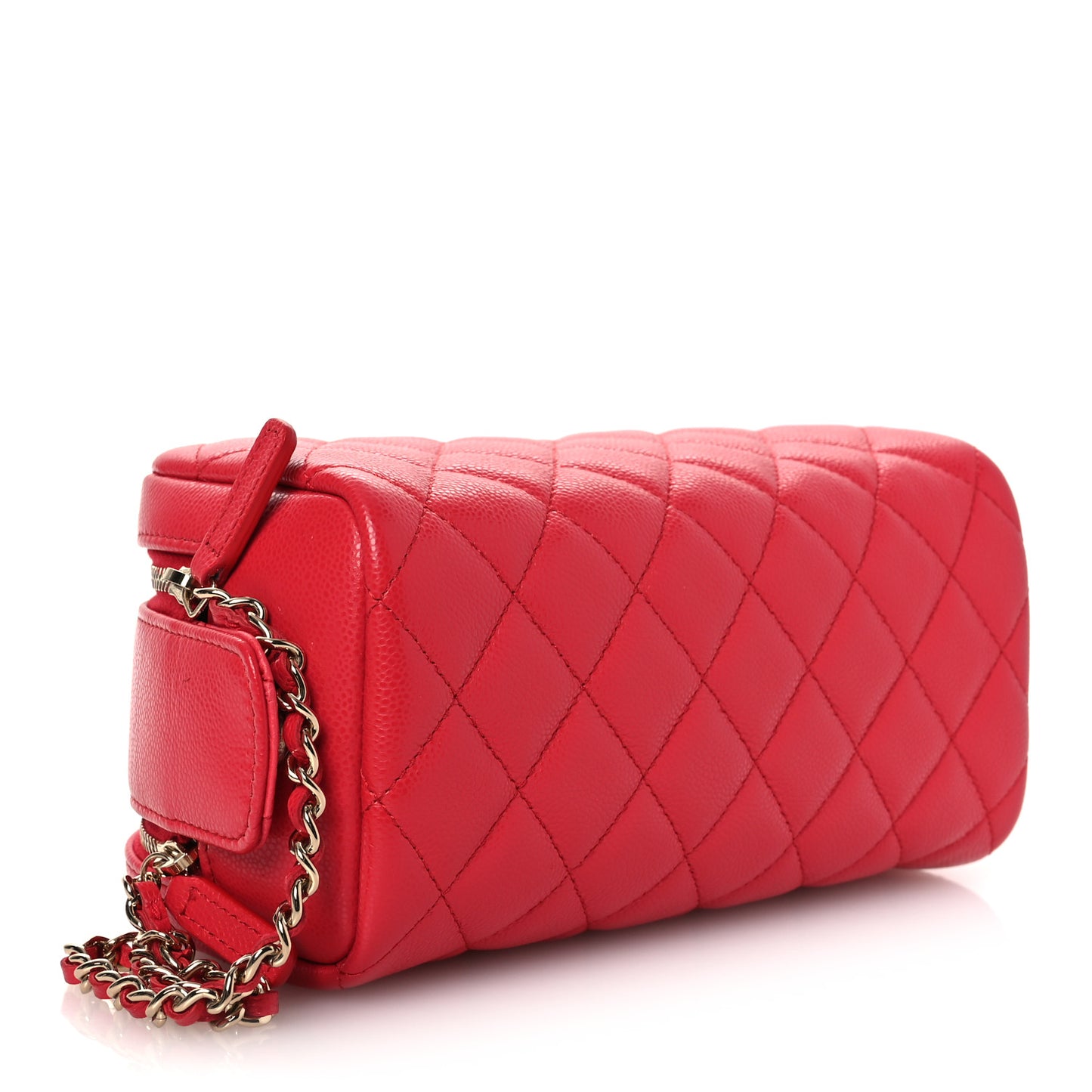 Caviar Quilted Double Zip Pouch Cosmetic Case Coral