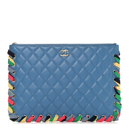 Chanel Shiny Lambskin Ribbon Large Zip Pouch Blue 1 of 7
