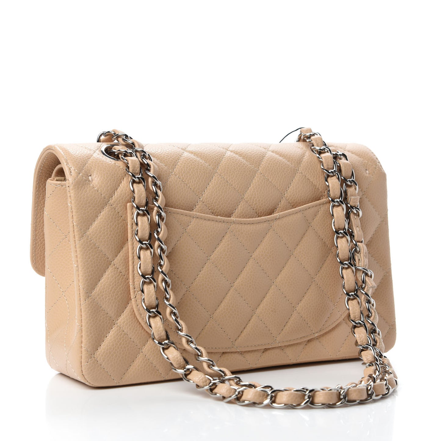 Caviar Quilted Small Double Flap Beige