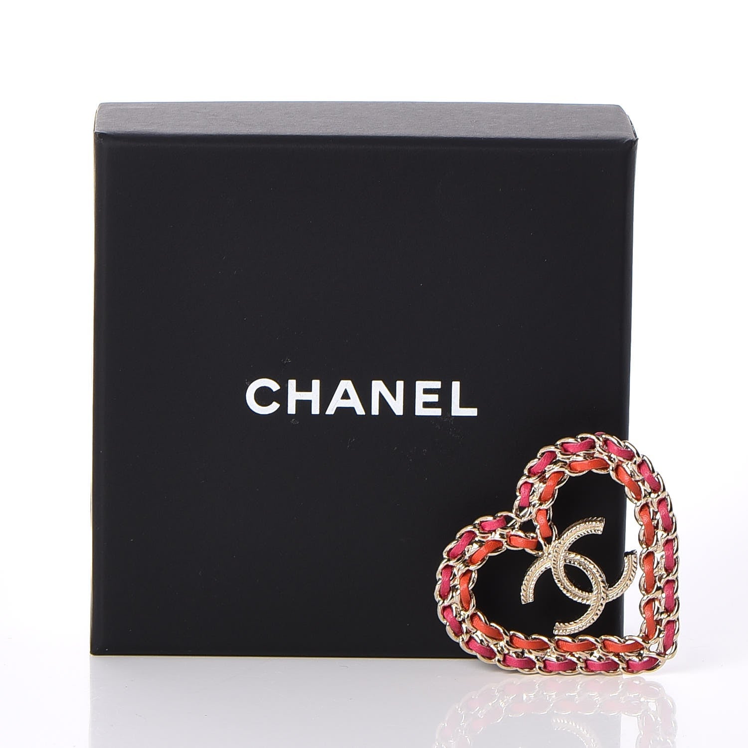 Chanel Metal Calfskin Braided Heart CC Brooch Pink Red Gold 5 of 5