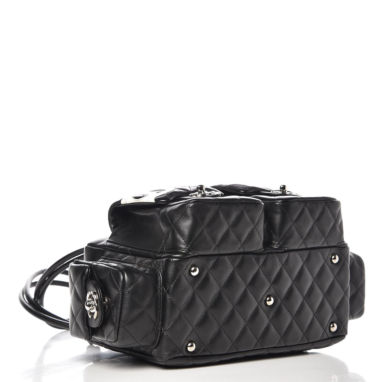 Calfskin Quilted Small Cambon Multipocket Reporter Black White