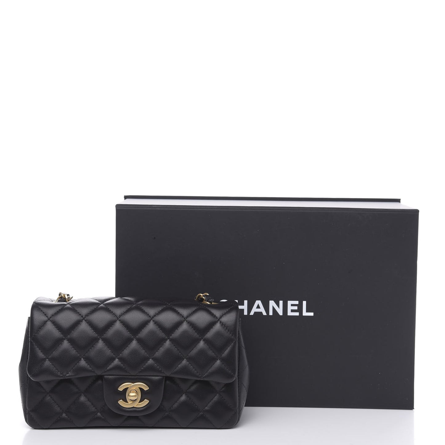 Lambskin Quilted Mini Rectangular Flap Black