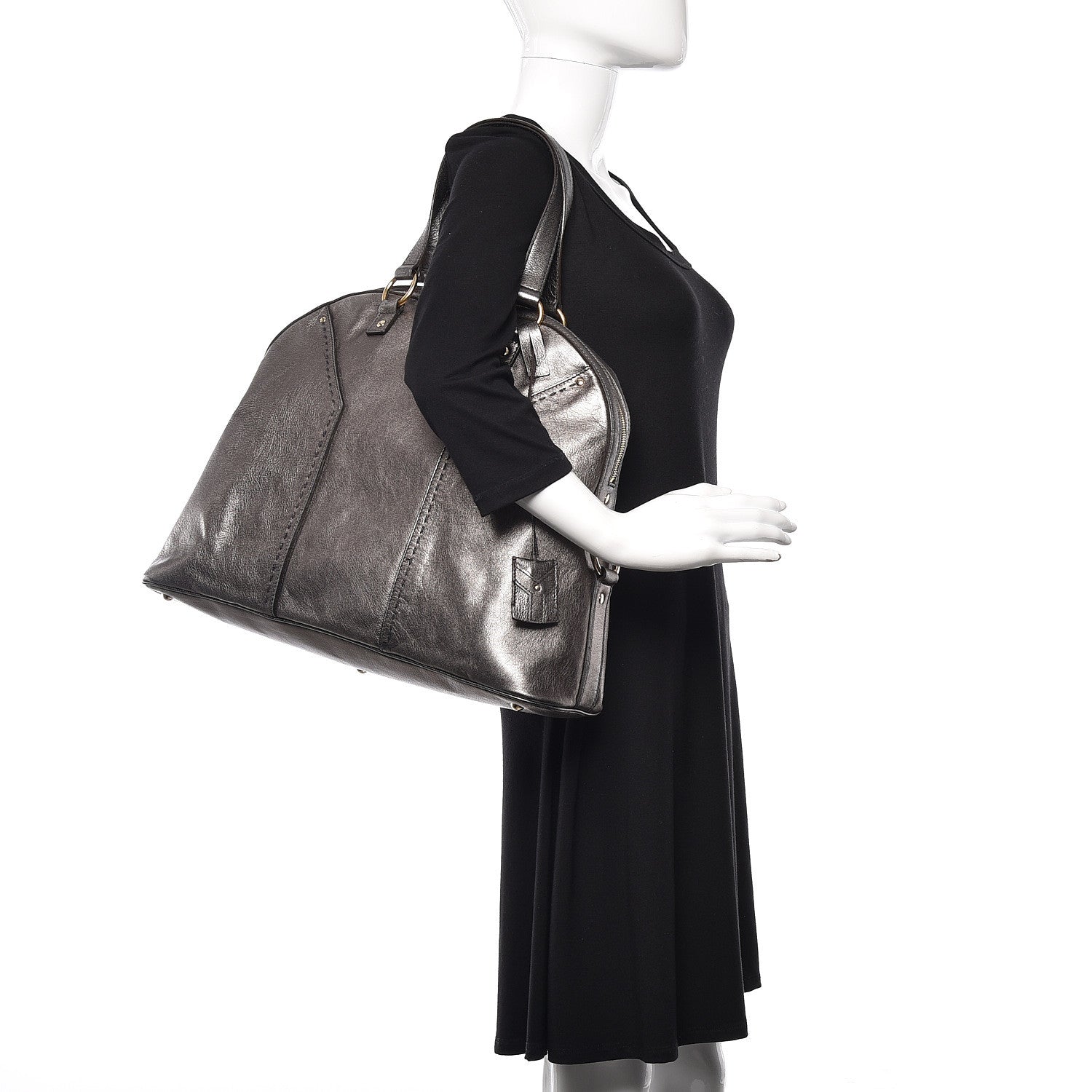 Saint Laurent Metallic Calfskin Oversized Muse Gunmetal 2 of 26