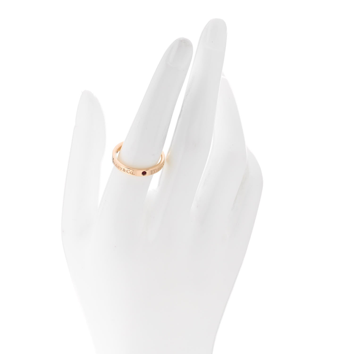 Tiffany 18K Rose Gold Ruby Logo Band Ring 57 8 2 of 5