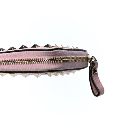 Valentino Garavani Pebbled Calfskin Rockstud Zip Around Wallet Water Rose 4 of 5