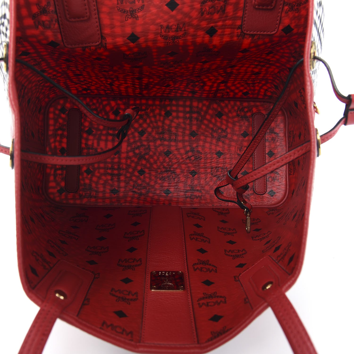 MCM Visetos Medium Liz Reversible Shopper Tote Ruby Red 13 of 20