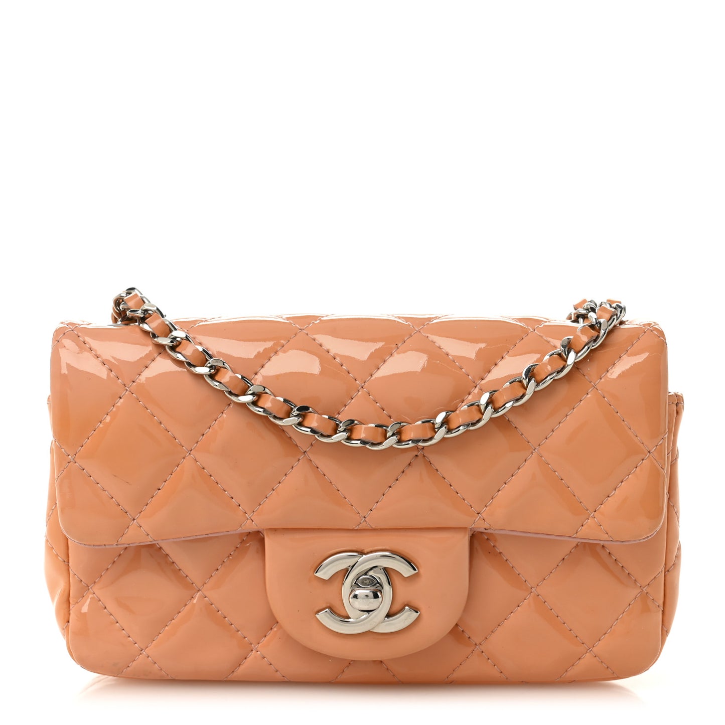 Patent Calfskin Quilted Extra Mini Rectangular Flap Pink