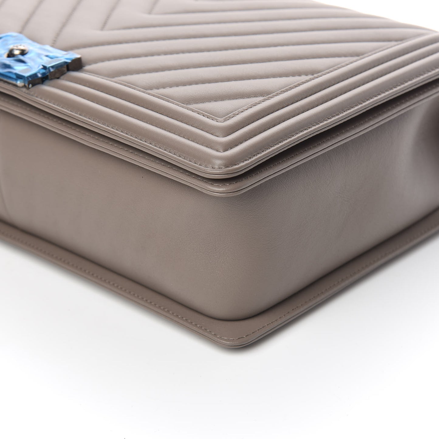 Calfskin Chevron Quilted Large Boy Flap Grey