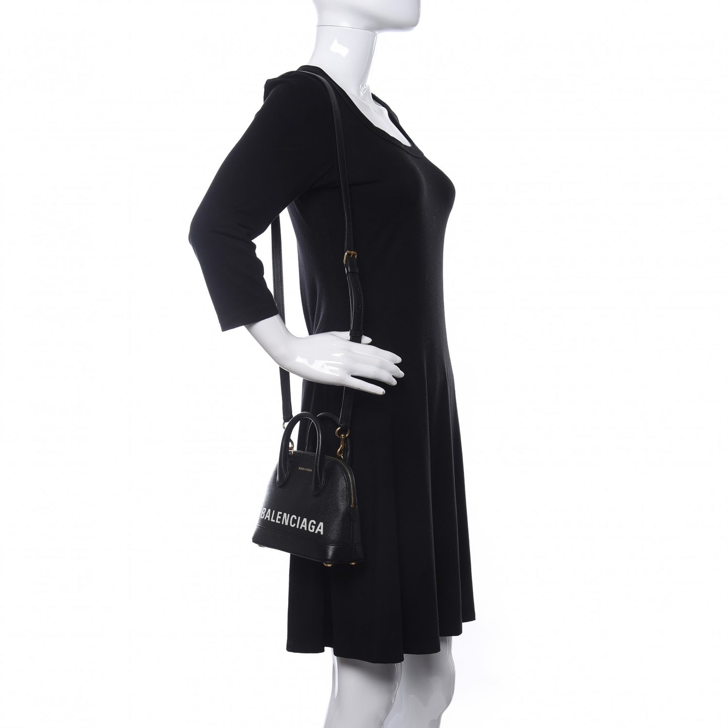 Signature Grained Calfskin XXS Ville Top Handle Bag Black White