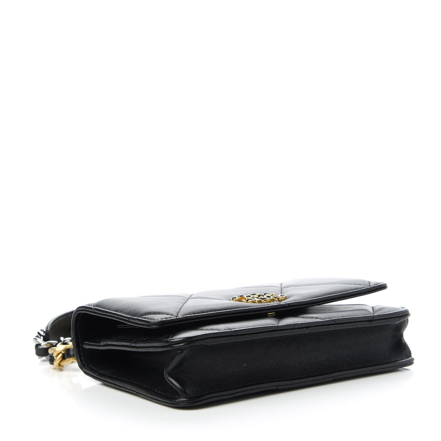 Goatskin Quilted Chanel 19 Wallet On Chain WOC Black