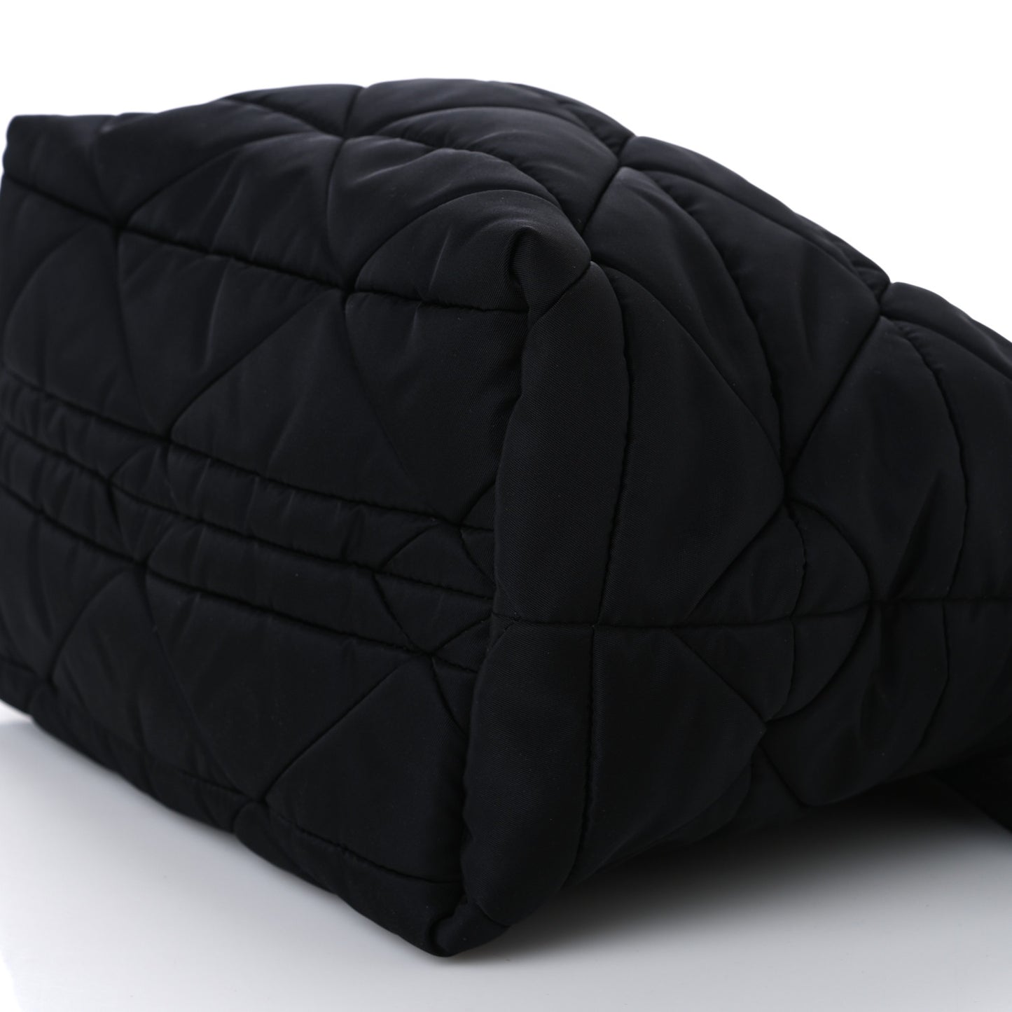 Re-Nylon Nappa Triangle Quilted Padded Small Double Handled Zip Tote Black